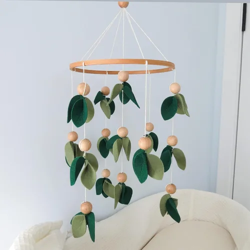 Vista 4 de Green Leaf - Móvil para cuna de bosque para niños y niñas, móvil de bebé de bosque para cuna, móvil de bosque para cuna Verde
