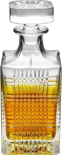 Vista 6 de Decantador de vidrio de 25 onzas con tapón geométrico hermético, decantador de whisky para vino, bourbon, brandy, licor, jugo, agua, enjuague bucal