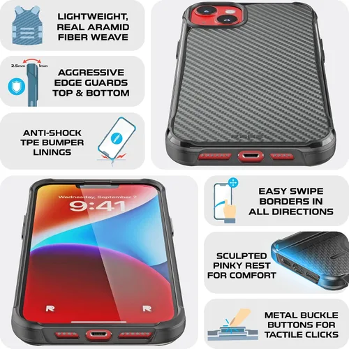 Vista 3 de REBEL Funda para iPhone 14 Plus [Serie de fibra de aramida Gen-4] Fuerte compatible con MagSafe, esquinas protectoras a prueba de golpes, botones