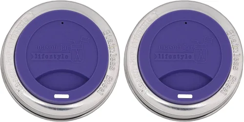 Vista 7 de Tapa de silicona para beber con banda de acero inoxidable para tarros Mason (Americana multicolor, boca regular)
