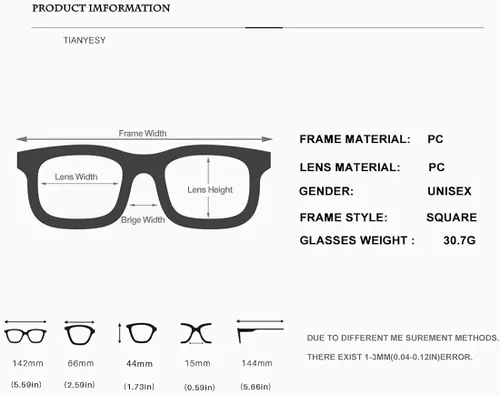 Vista 6 de TIANYESY Gafas de sol para mujer, diseño clásico, minimalista, a la moda, UV400, cuadradas, unisex, TY2984