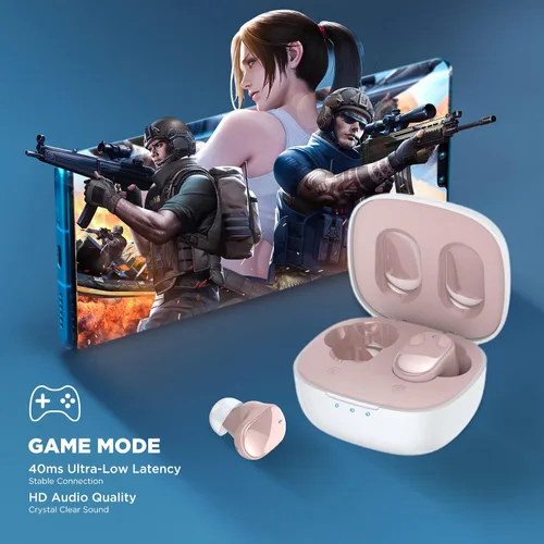 Vista 2 de HTC True Wireless Earbuds 2023 7 Bluetooth 5.3, auriculares intrauditivos con cancelación de ruido para juegos, ejercicio, latencia ultra baja de 45