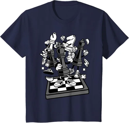Vista 83 de Figura cómica Camiseta de tablero de ajedrez jugador de ajedrez Azul Marino