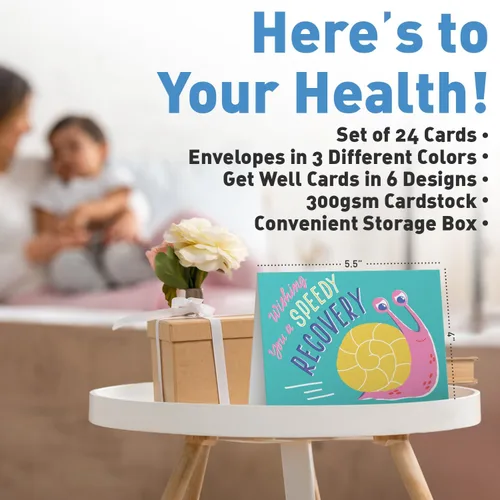 Vista 3 de S&O Fun Tarjetas de Mejórate Pronto con Sobres, Juego Colorido de 24 Tarjetas - Lindos Regalos para Hombres y Mujeres - Hojas de Mejórate Pronto