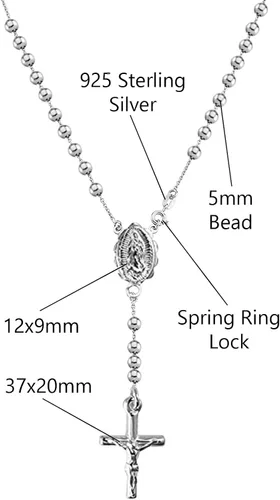 Vista 2 de Savlano Collar de plata de ley 925 con cuentas sólidas italianas cruz y rosario con colgante de Virgen María viene con caja de regalo para mujer