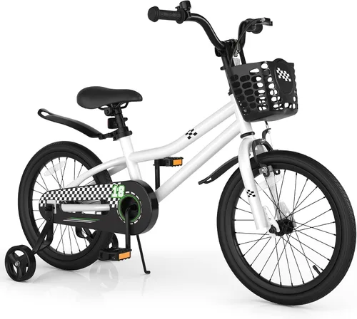 Vista 9 de COSTWAY Bicicleta para niños, 12, 14, 16, 18 pulgadas, para niños y niñas de 3 a 8 años, bicicleta para niños con ruedas de entrenamiento