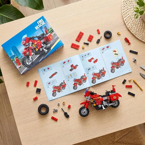 Vista 5 de City Fire - Juego de construcción de motocicleta de 233 piezas, bloques de construcción de rescate de incendios compatibles con Lego, juguetes