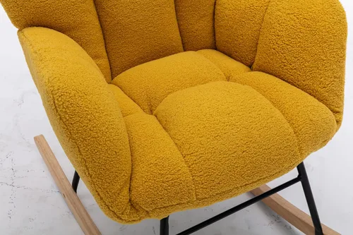 Vista 2 de 050 - Silla mecedora de tela de peluche para sala de estar interior, color amarillo