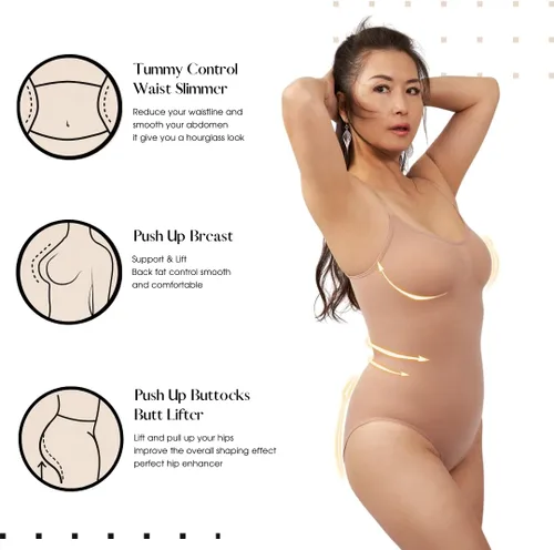 Vista 6 de SAFRIZ Body para mujer con control de abdomen, sin costuras, esculpiendo el cuerpo, camiseta sin mangas, tela dinámica de calidad (QDF)