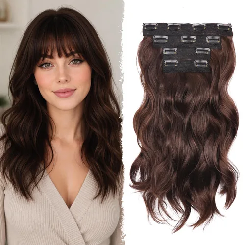 Vista 31 de Extensiones de cabello con clip, extensiones de cabello sintético ondulado de 14 pulgadas con clip (color: 22H10#)