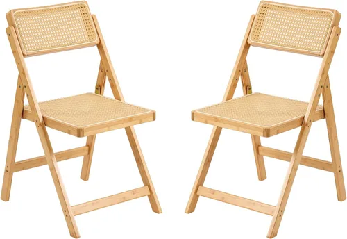 Vista 11 de Furlide Juego de 2 sillas de comedor de ratán, sillas de comedor modernas de mediados de siglo con brazos, sillas de bambú para exteriores