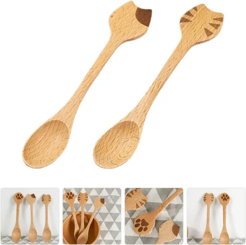 Vista 3 de Wooden Teaspoons for Coffee, Soup and Salad, Ergonomic Small Wooden Spoons Smooth Edges, Kitchen Utensils