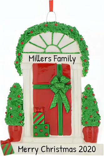 Vista 10 de Adorno personalizado de nuestro nuevo hogar 2025 Nombre y año personalizados Decoración de recuerdo de puerta marrón para propietario de casa