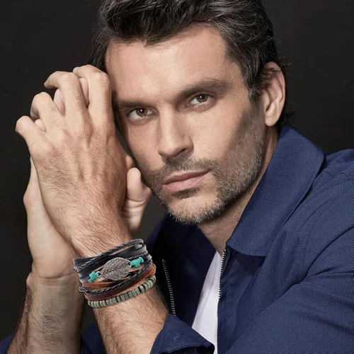 Vista 6 de Long tiantian Pulsera de cuero para hombres y mujeres, pulseras étnicas tribales, pulseras de cuero, ajustables, hechas a mano, cuerda trenzada