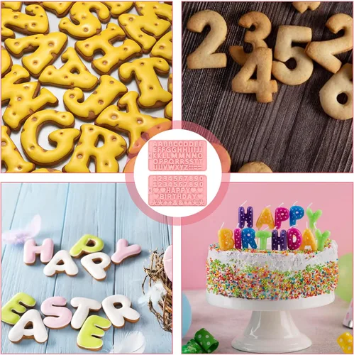 Vista 7 de 2 moldes de letras de silicona con números del alfabeto, moldes de caramelo de chocolate, antiadherentes, decoración de pasteles de feliz