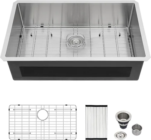 Vista 12 de Logmey - Fregadero de barra de acero inoxidable de 13 pulgadas, fregadero de cocina empotrado para barra de calibre 16, cuenco individual de 9