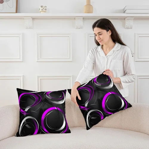 Vista 3 de Feelyou Juego de 2 fundas de cojín geométricas decorativas para sofá, cama, fundas de cojín decorativas con círculos geométricos, rellenos