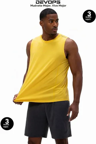 Vista 10 de DEVOPS Paquete de 3 camisetas sin mangas para hombre, ajuste seco Carbón/Rojo/Amarillo