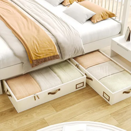 Vista 6 de Almacenamiento Debajo de la Cama, Contenedores de Almacenamiento Debajo de la Cama para Ropa, Contenedores Grandes de Lino para Organización