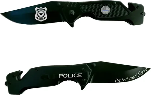 Vista 9 de Cuchillo táctico plegable Firefighter Black Stealth Elite - Cuchillo de bombero de rescate - Regalo para personal de primera respuesta - Pequeña