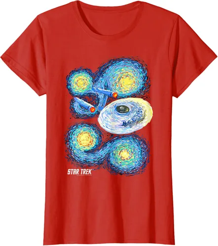Vista 48 de Star Trek Camiseta de pintura de noche estrellada de la serie original, Negro, S