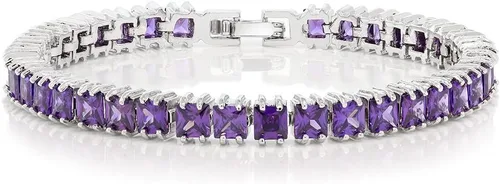 Vista 9 de Gem Stone King Pulsera de tenis clásica de circonita cúbica de corte princesa para mujer