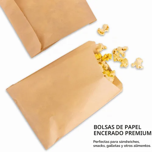 Vista 3 de Bolsas de papel Kraft marrón (paquete de 125) bolsas de grado alimenticio con calcomanías redondas blancas para sellar, bolsas de papel kraft