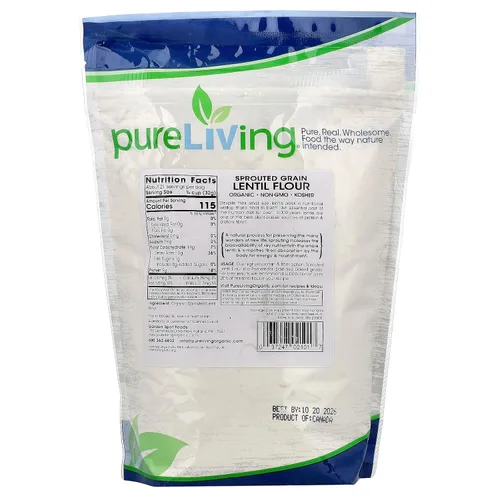 Vista 2 de Pure Living Harina de lentejas germinadas orgánica, 24 oz (680 g)