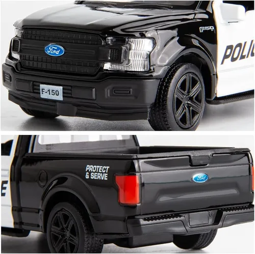 Vista 3 de BDTCTK Escala 1/36 compatible con Ford F150 Pickup Truck modelo de coche de policía, aleación de zinc fundido a presión, vehículos de tracción