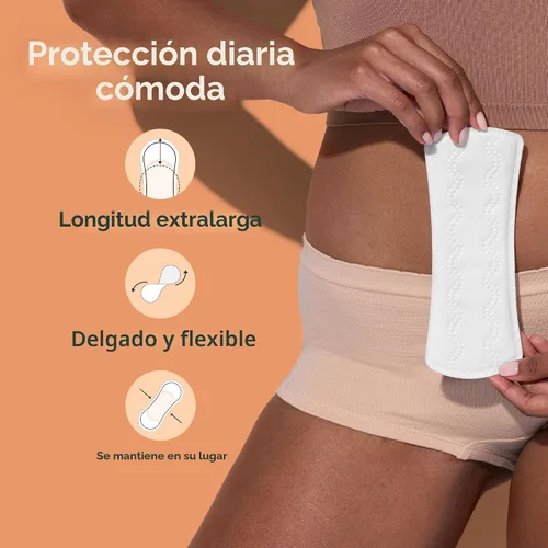 Vista 2 de Rael Panty Liners para mujer, funda de algodón orgánico (extra largo, 60 unidades) Pantiliners extra largos diarios, forro sanitario, absorción