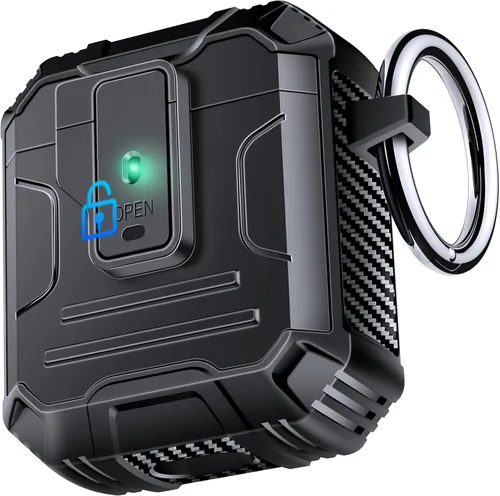 Vista 21 de Amoured AutoPOP - Funda para AirPods Pro de 1ª generación con cerradura y llavero, protección resistente de 360° y mecanismo de apertura de 1 clic