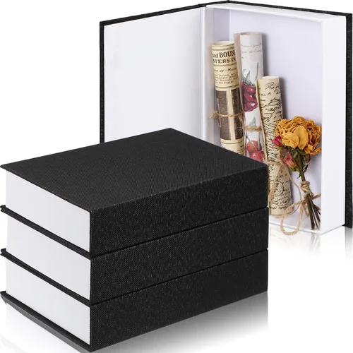 Vista 8 de Tioncy Caja de libros falsos de lino neutro, 3 piezas, decoración de imitación para decoración del hogar, estantes, mesa, tarjetas, fotos, regalo