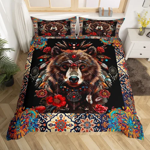 Vista 14 de Funda de edredón de león, juego de ropa de cama con estampado de mandala para niños, funda de edredón bohemia para niños y niñas, decoración