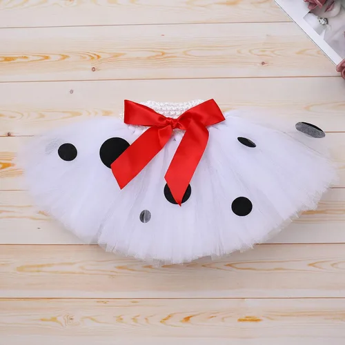 Vista 4 de IMEKIS Mameluco con estampado de huellas de patas, falda tutú + diadema de orejas de perro, disfraz de Halloween y cosplay