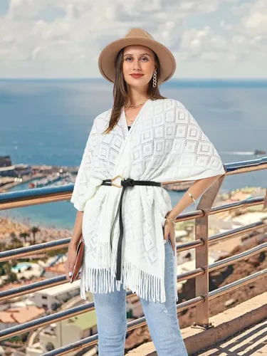 Vista 15 de Soul Young - Chal de punto para mujer, poncho con flecos y capa