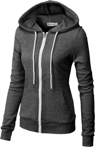Vista 3 de Sudadera con capucha y cremallera para mujer, ligera, manga larga, bolsillo tipo canguro, ropa casual básica