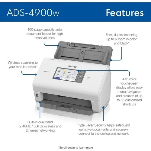 Vista 5 de Scanner ADS4900W Wifi, Velocidad 60 ppm