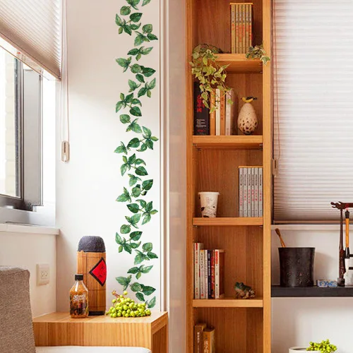 Vista 3 de Calcomanías de pared con hojas colgantes, calcomanías de pared de vid verde para dormitorio, cocina, sala de estar, TV, decoración de pared