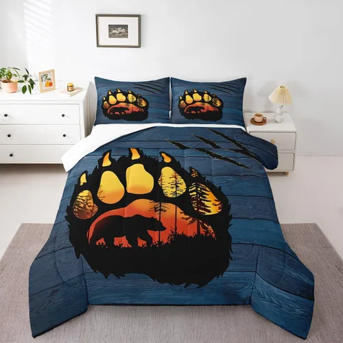 Vista 15 de Juego de ropa de cama de oso para niños y adolescentes, juego de edredón de animales salvajes para niños, adolescentes, naturaleza, vida silvestre
