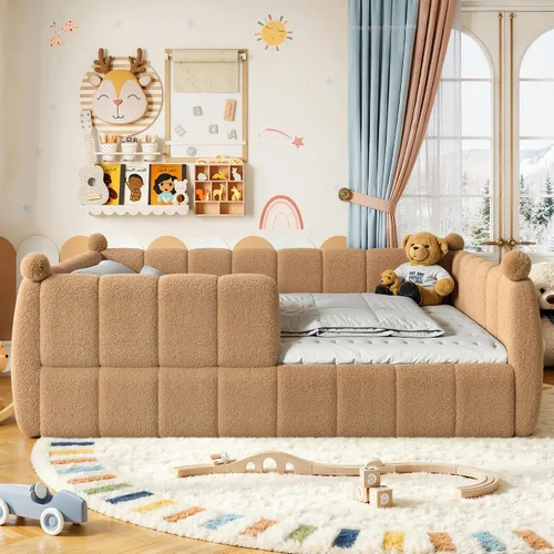 Vista 3 de Bellemave Cama Montessori tapizada tamaño Queen con valla, natural