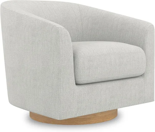 Vista 29 de Silla giratoria decorativa, moderna tapizada con brazo curvado, tela de terciopelo, cómoda silla de lectura con base de madera maciza para sala