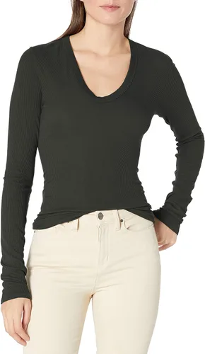Vista 8 de Enza Costa Top de manga larga con cuello en U para mujer Negro