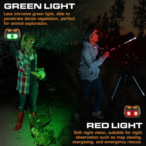 Vista 5 de EverBrite Linterna frontal recargable - Faro de 350 lúmenes con luz roja/verde y luz trasera, 7 modos de iluminación con función de memoria