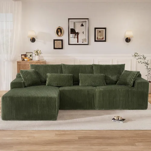 Vista 38 de Sofás seccionales sin hueso en forma de L de 108 pulgadas para sala de estar, moderno y cómodo sofá modular de pana comprimida de espuma