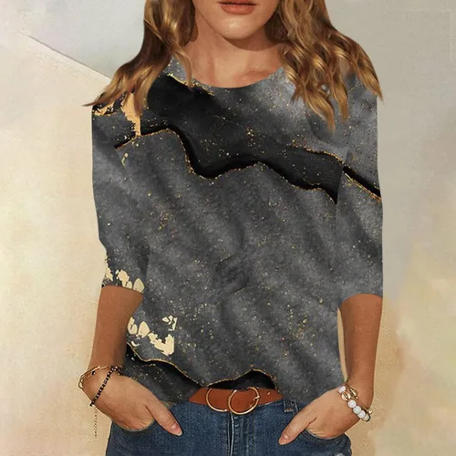Vista 2 de Fall Shirts for Women 2023,Three Quarter Sleeve Print Tops Women's Fashion Casual Three Quarter Sleeve Print Round Neck Top