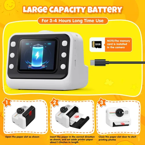 Vista 7 de Cámara de Impresión Instantánea HiMont para Niños, Cámara Digital HD 1080P para Niños con 3 Rollos de Papel de Impresión y Tarjeta de 32GB, Juguetes