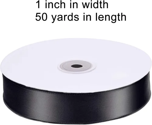 Vista 2 de Cinta de satén de doble cara de 1 pulgada de 50 yardas para decoración de fiestas, accesorios para el cabello, costura, envoltura de regalos (negro)
