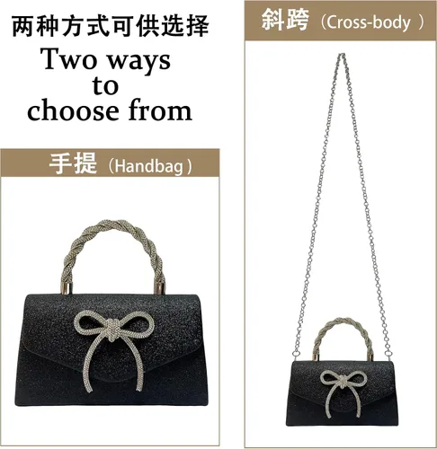 Vista 9 de Bolso de noche para mujer, embrague de lazo brillante, bolso formal de embrague de diamantes de imitación de boda adecuado para fiestas