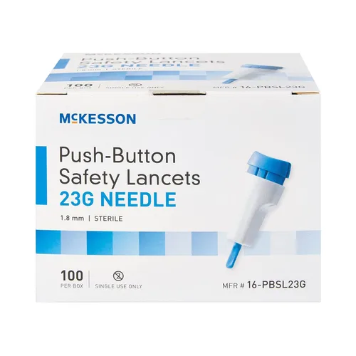 Vista 8 de McKesson 16-PBSL23G - Aguja de seguridad para lanceta de profundidad fija, 0.071 in de profundidad, calibre 23, pulsador (paquete de 100)