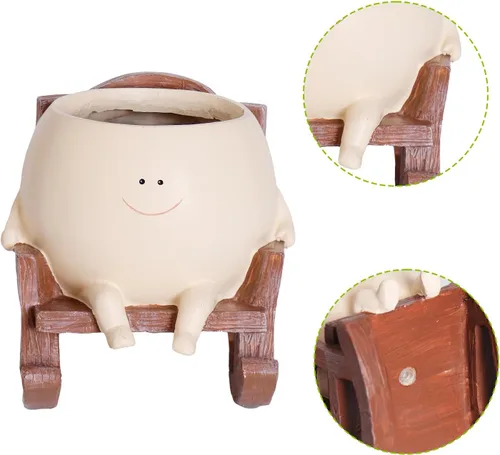 Vista 3 de NINIPAPA Lindas Macetas de Plantas con Cara Sonriente, Maceta Divertida para Flores, Maceta de Mecedora con Cara Grande para Plantas